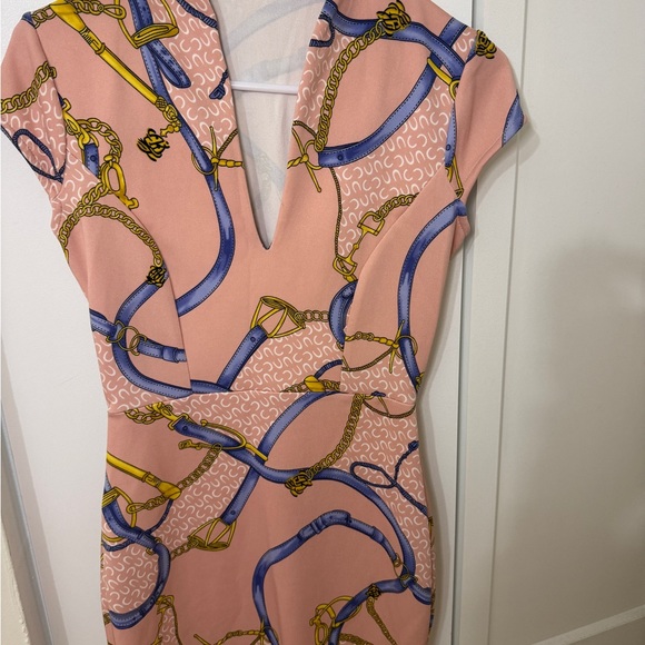 Symphony Dresses & Skirts - Elegant Pink and Blue Chain Print Dress